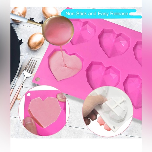 2 Pc-6 Cavity Geometric Heart Silicone Mold, Baking, Handmade Soap, Candy - Picture 3 of 8